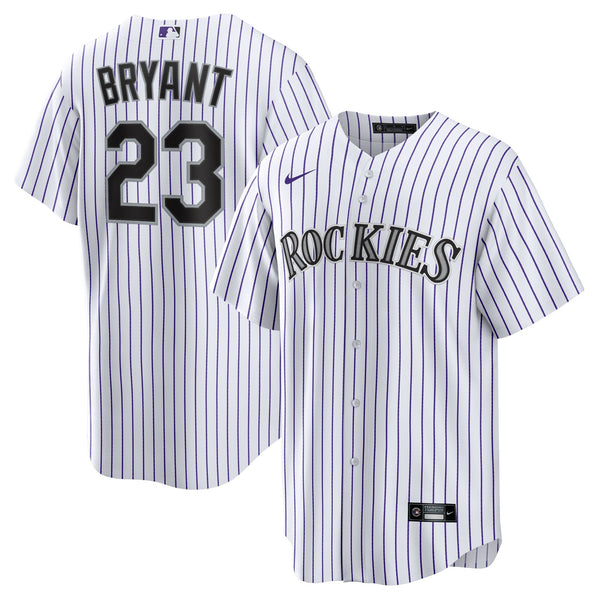 Colorado Rockies Kris Bryant Nike White/Purple Replica Player Jersey