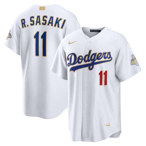 Los Angeles Dodgers Roki Sasaki Nike White 2026 Gold Collection Stadium Jersey