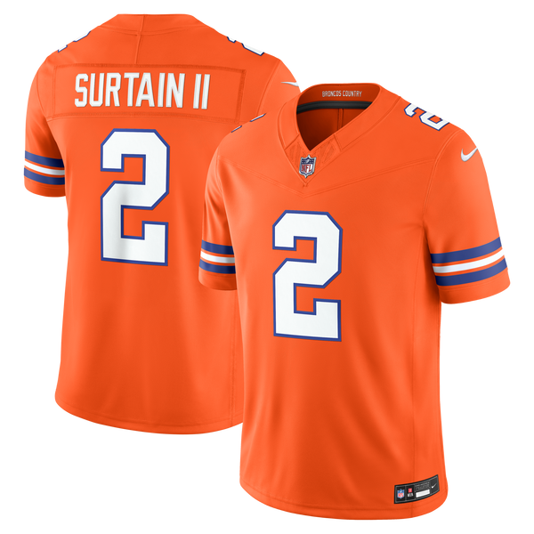 Denver Broncos Pat Surtain II Nike Orange Alternate Mile High Collection 1977 Throwback Vapor F.U.S.E. Stitched Limited Jersey