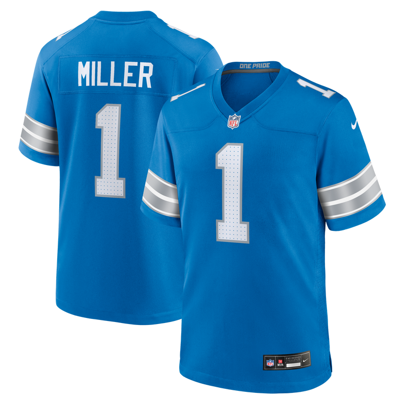 Detroit Lions Blake Miller Nike Blue 2026 NFL Draft First Round Pick No. 17 Team Game Jersey