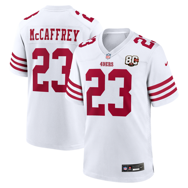 San Francisco 49ers Christian McCaffrey Nike White 80th Anniversary Game Jersey