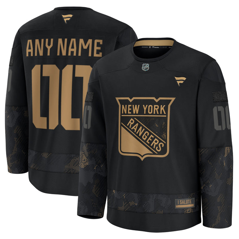New York Rangers Fanatics Black 2024 Military Appreciation Custom Practice Jersey