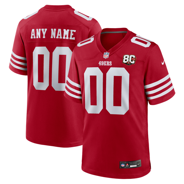 San Francisco 49ers Nike Scarlet 80th Anniversary Custom Game Jersey