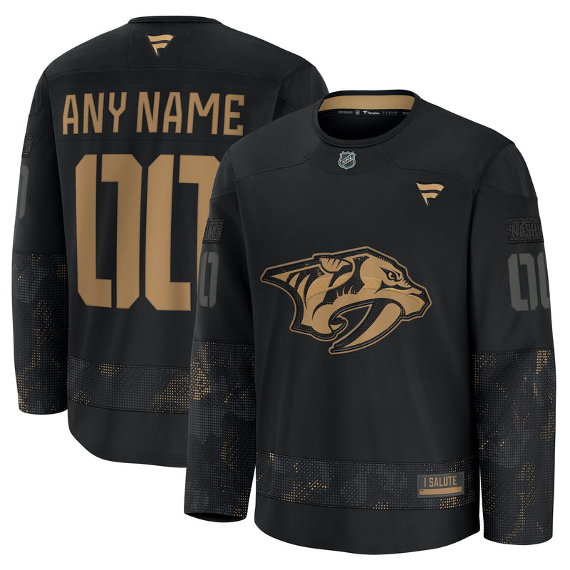 Nashville Predators Fanatics Black 2024 Military Appreciation Custom Practice Jersey